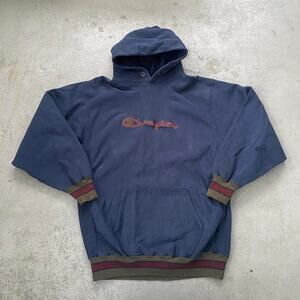 Vintage 90s Champion Reverse Weave Spell Out Striped Cuff Sweatshirt Hoodie